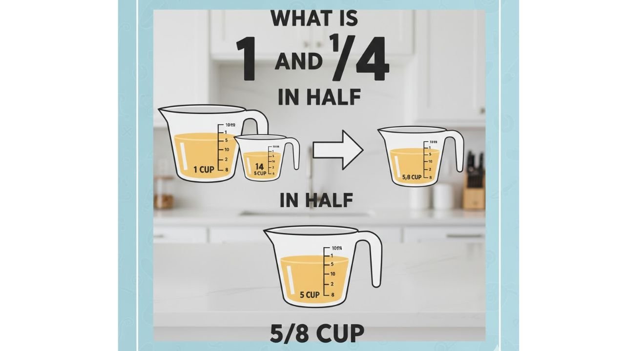 what is 1 and 1 4 cup in half